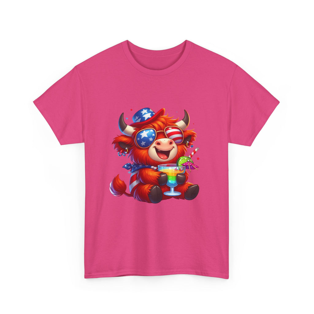 Cow Tee — Cute Patriotic Cow Holding Drink Graphic T‑Shirt