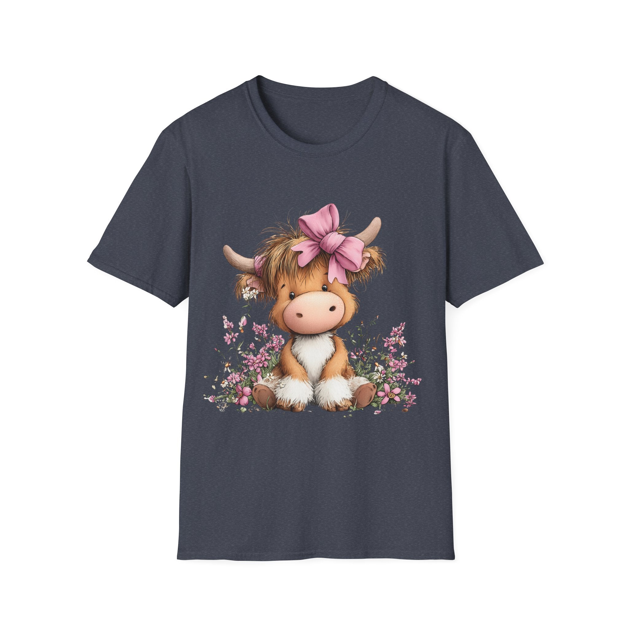 Cute Highland Cow Tee — Pink Bow Calf T-Shirt