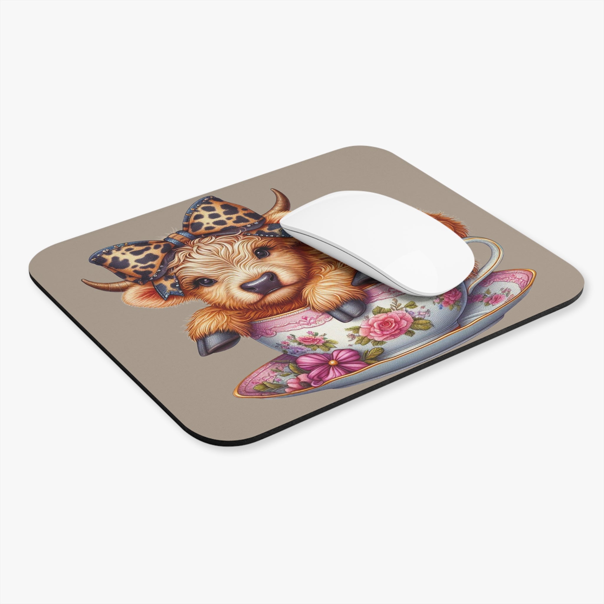 Highland Calf Teacup Mouse Pad — Cute Cow Desk Mat