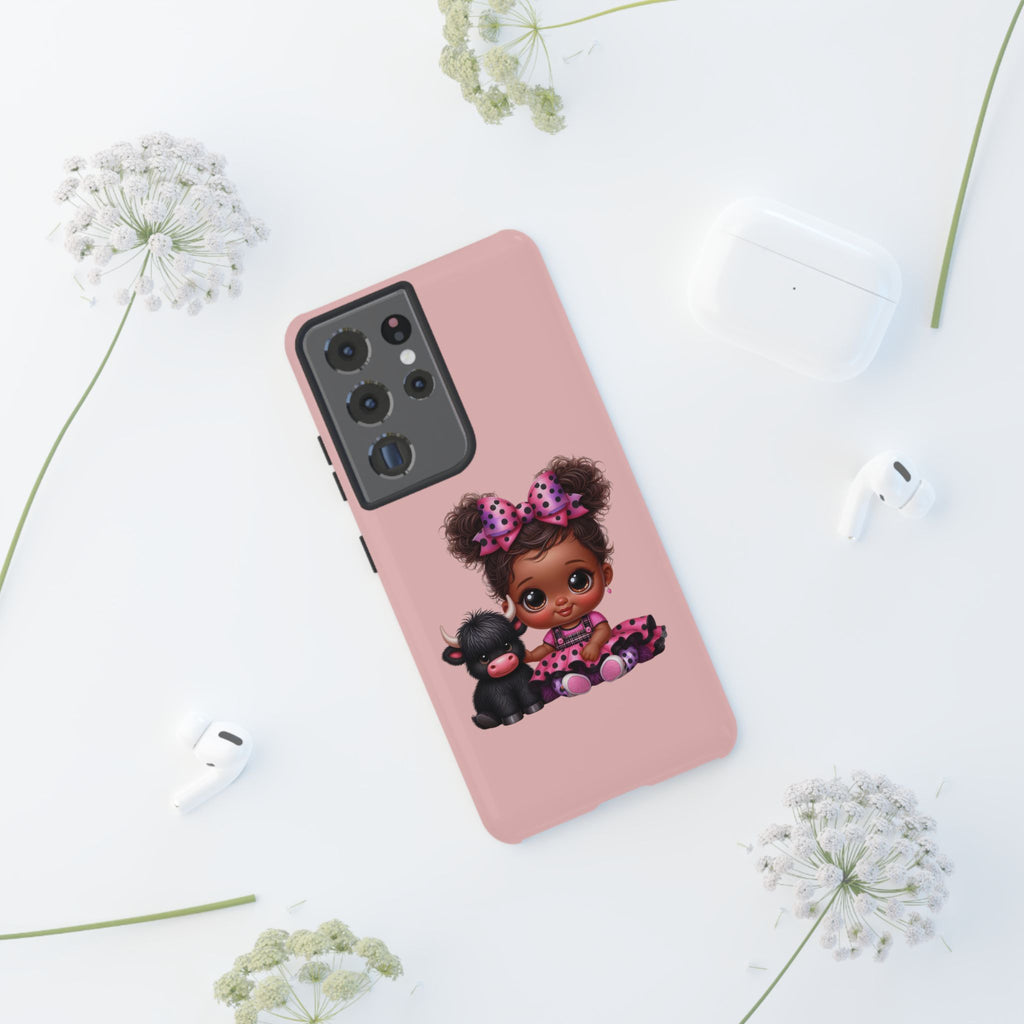Cute Baby Girl with Plush Cow Phone Case