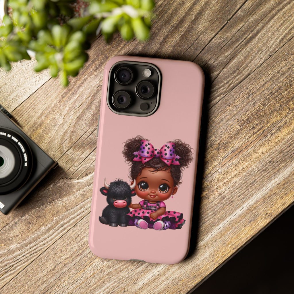 Cute Baby Girl with Plush Cow Phone Case