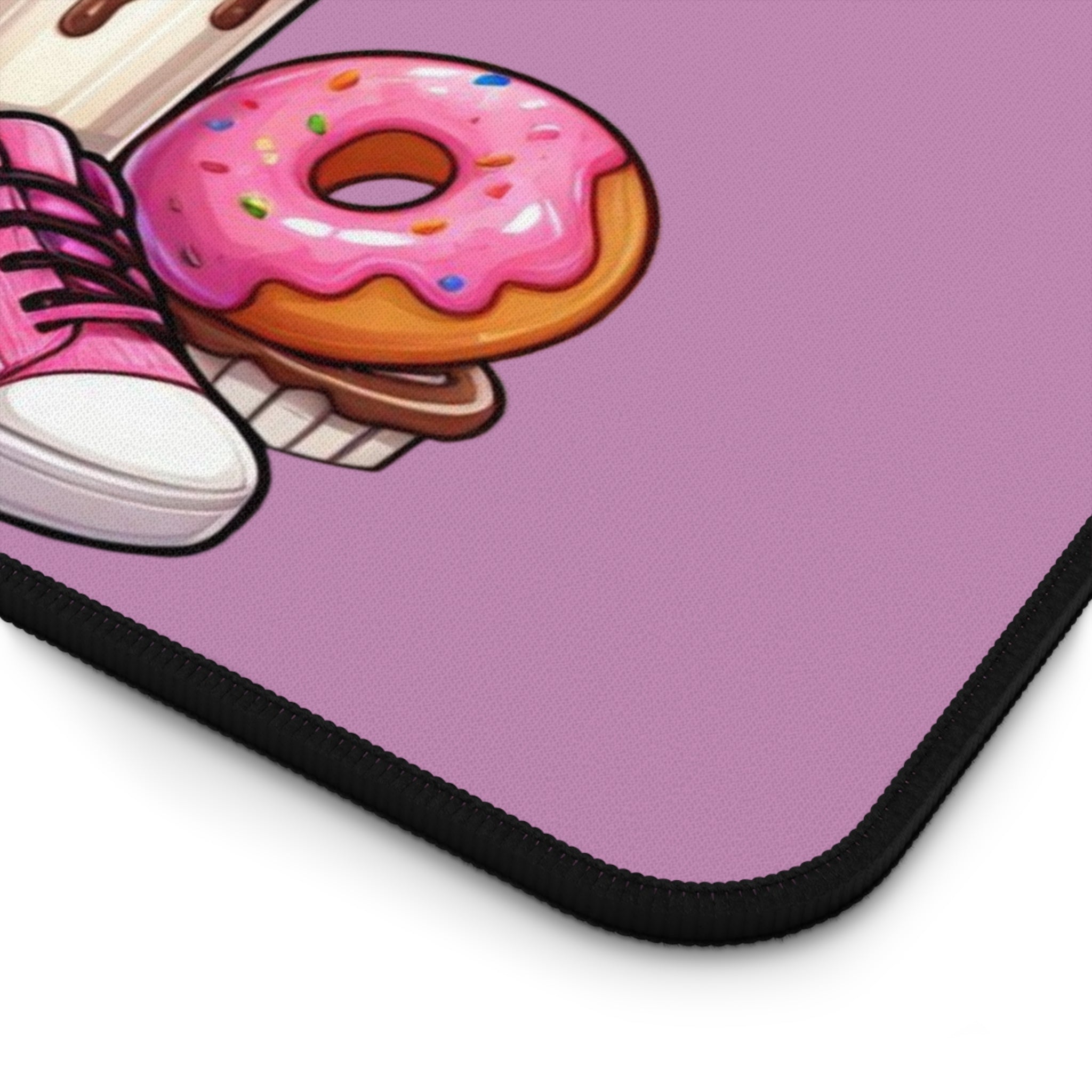 Cute Cow 'Shut Up!' Pink Desk Mat – Kawaii Gamer Mouse Pad with Donut & Milkshake