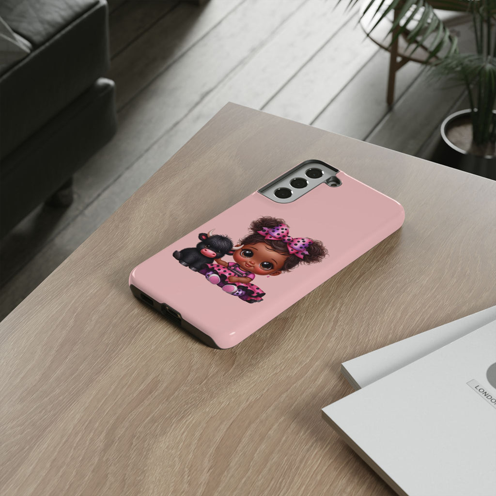 Cute Baby Girl with Plush Cow Phone Case