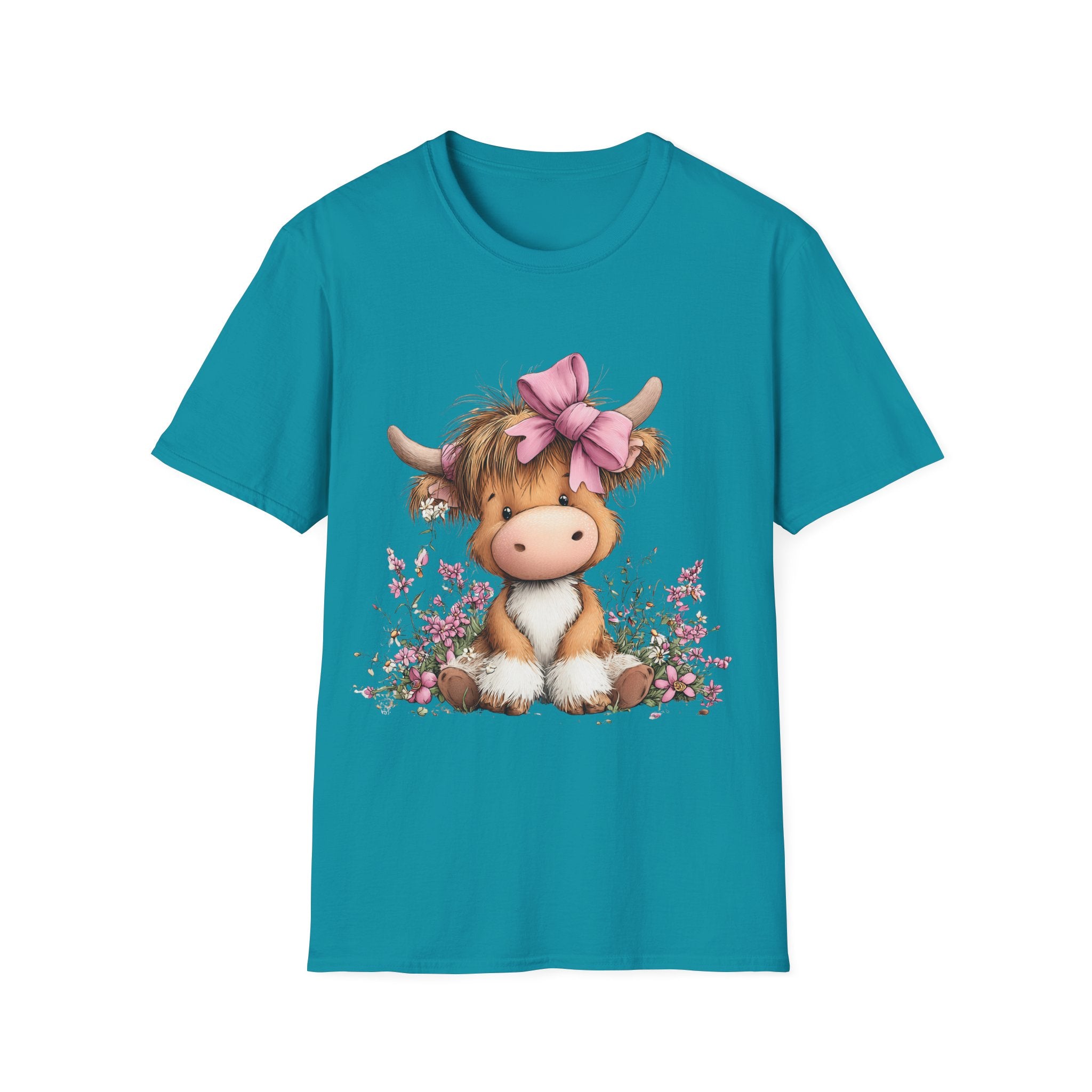 Cute Highland Cow Tee — Pink Bow Calf T-Shirt