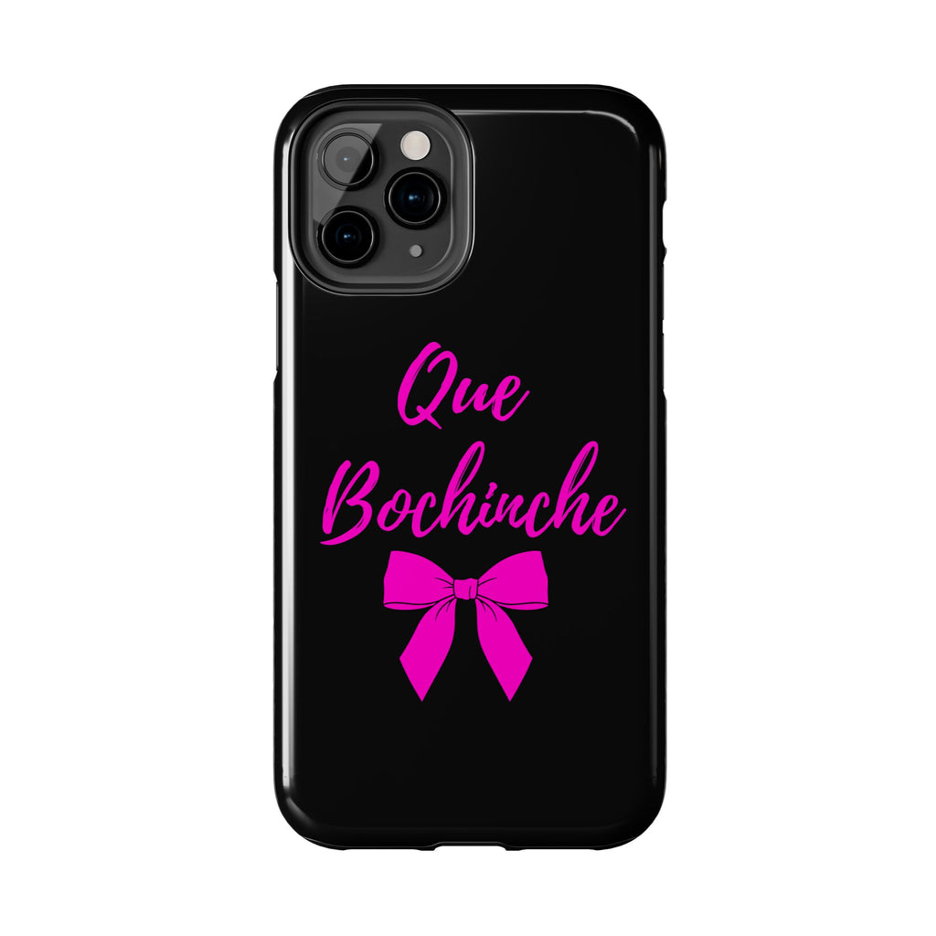 Que Bochinche Phone Case — Pink Script & Bow Tough Protective Cover