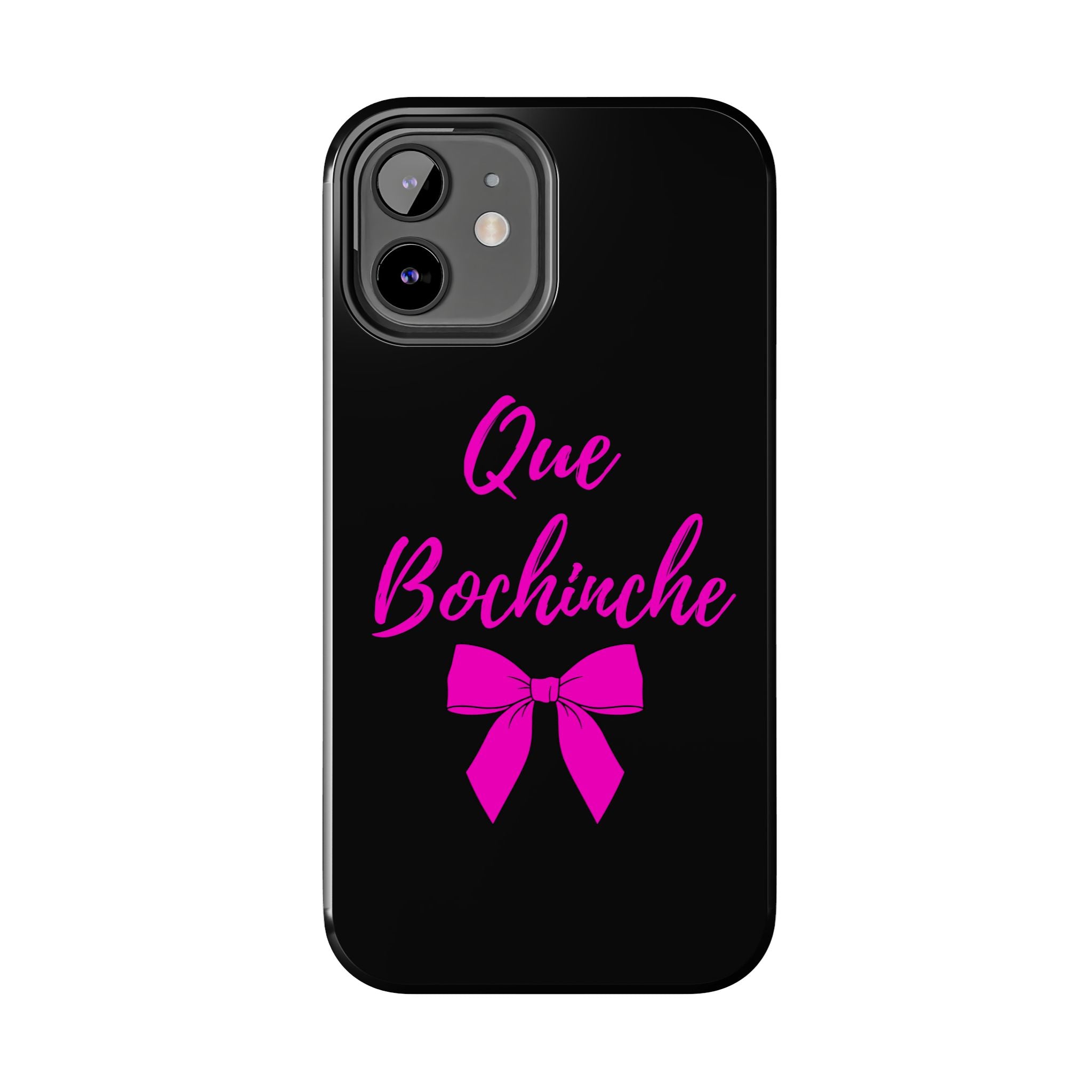 Que Bochinche Phone Case — Pink Script & Bow Tough Protective Cover
