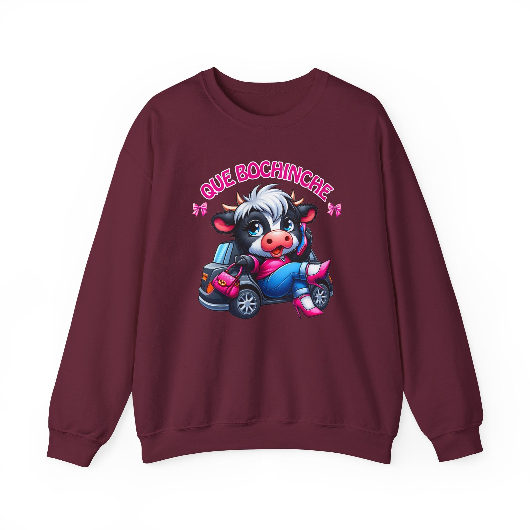 Que Bochincˊe Cow Sweatshirt — Cute Cartoon Cow Driving Graphic Crewneck