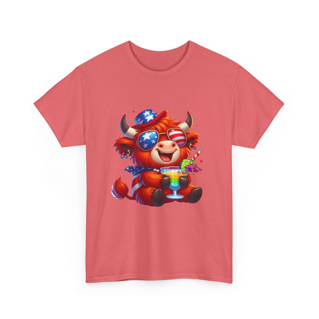 Cow Tee — Cute Patriotic Cow Holding Drink Graphic T‑Shirt