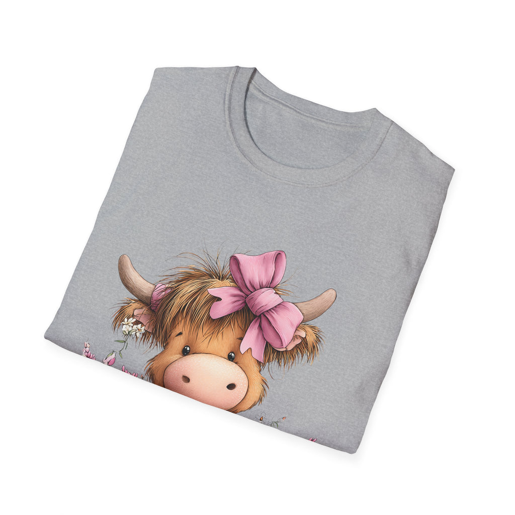 Cute Highland Cow Tee — Pink Bow Calf T-Shirt