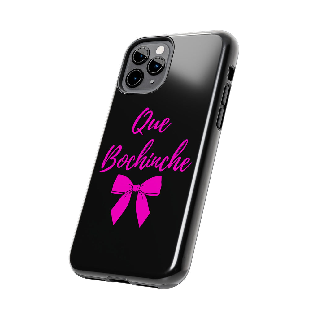 Que Bochinche Phone Case — Pink Script & Bow Tough Protective Cover