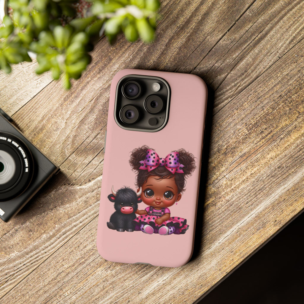 Cute Baby Girl with Plush Cow Phone Case