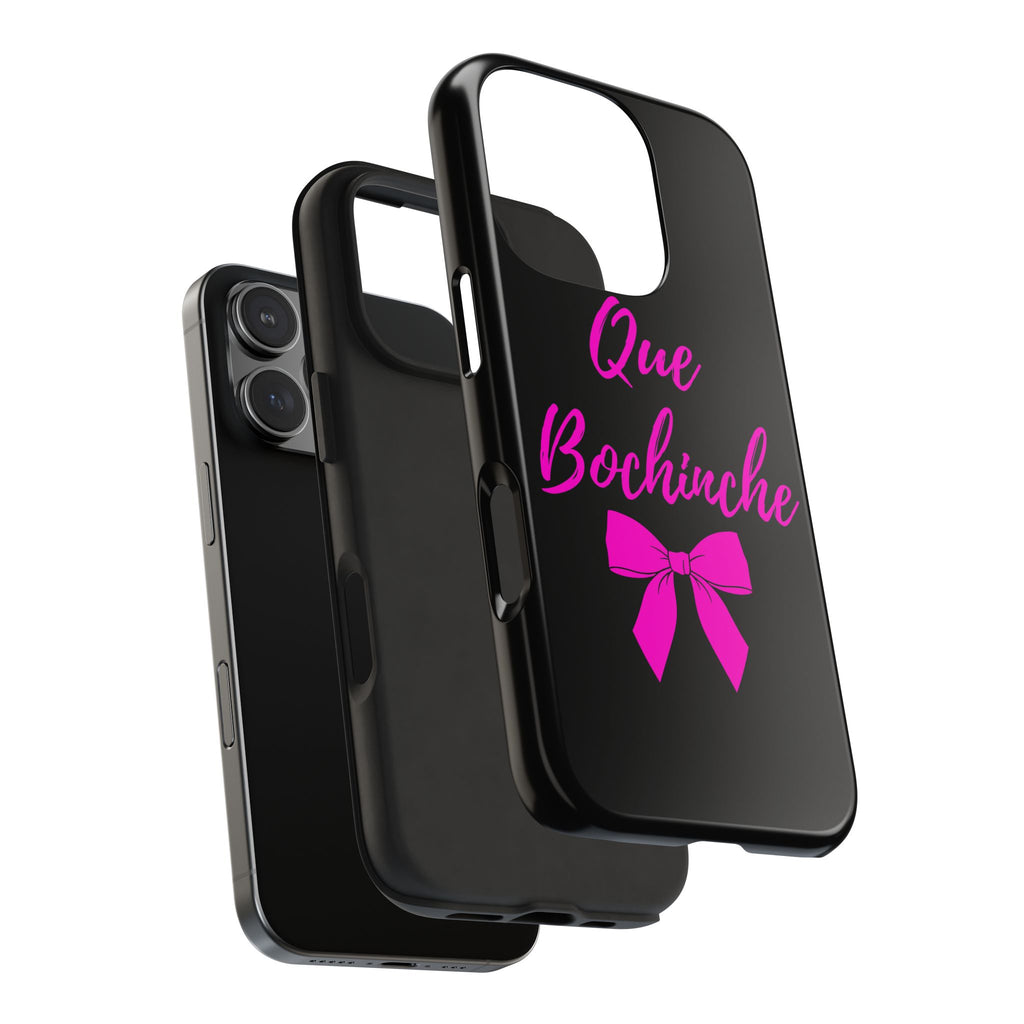 Que Bochinche Phone Case — Pink Script & Bow Tough Protective Cover