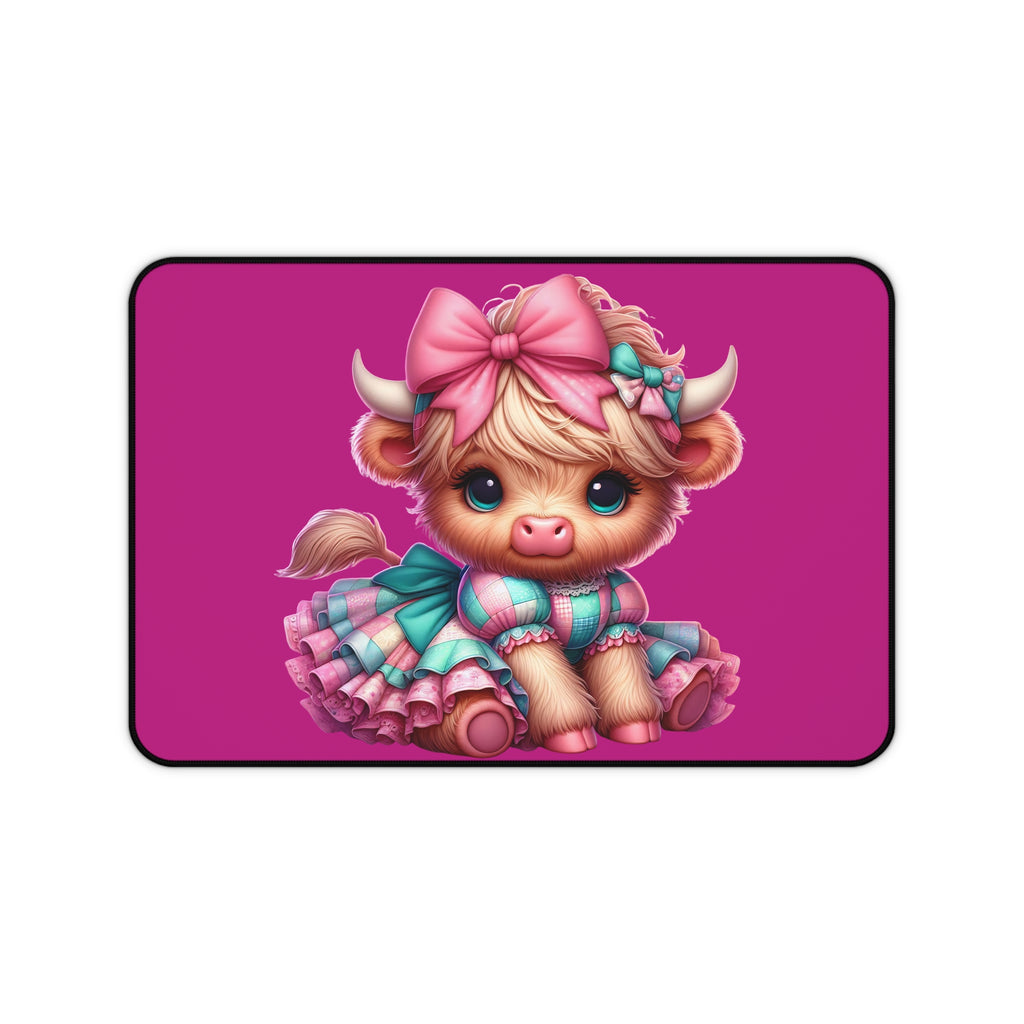 Cute Pink Calf Desk Mat — Adorable Dressed-Up Baby Cow Mousepad for Kids & Animal Lovers