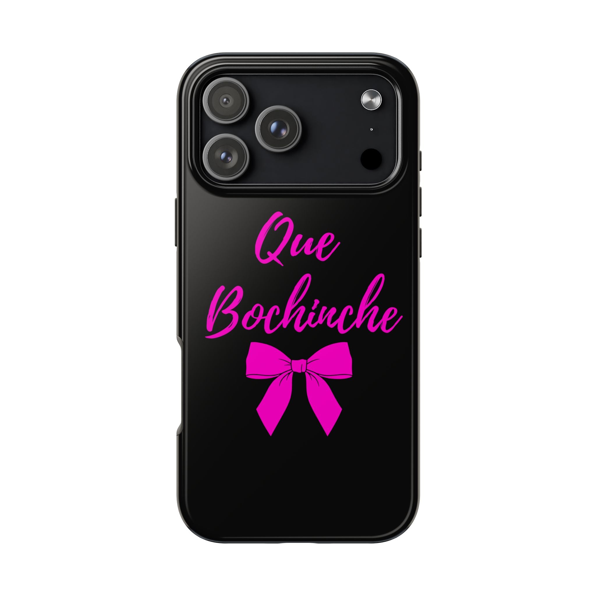 Que Bochinche Phone Case — Pink Script & Bow Tough Protective Cover