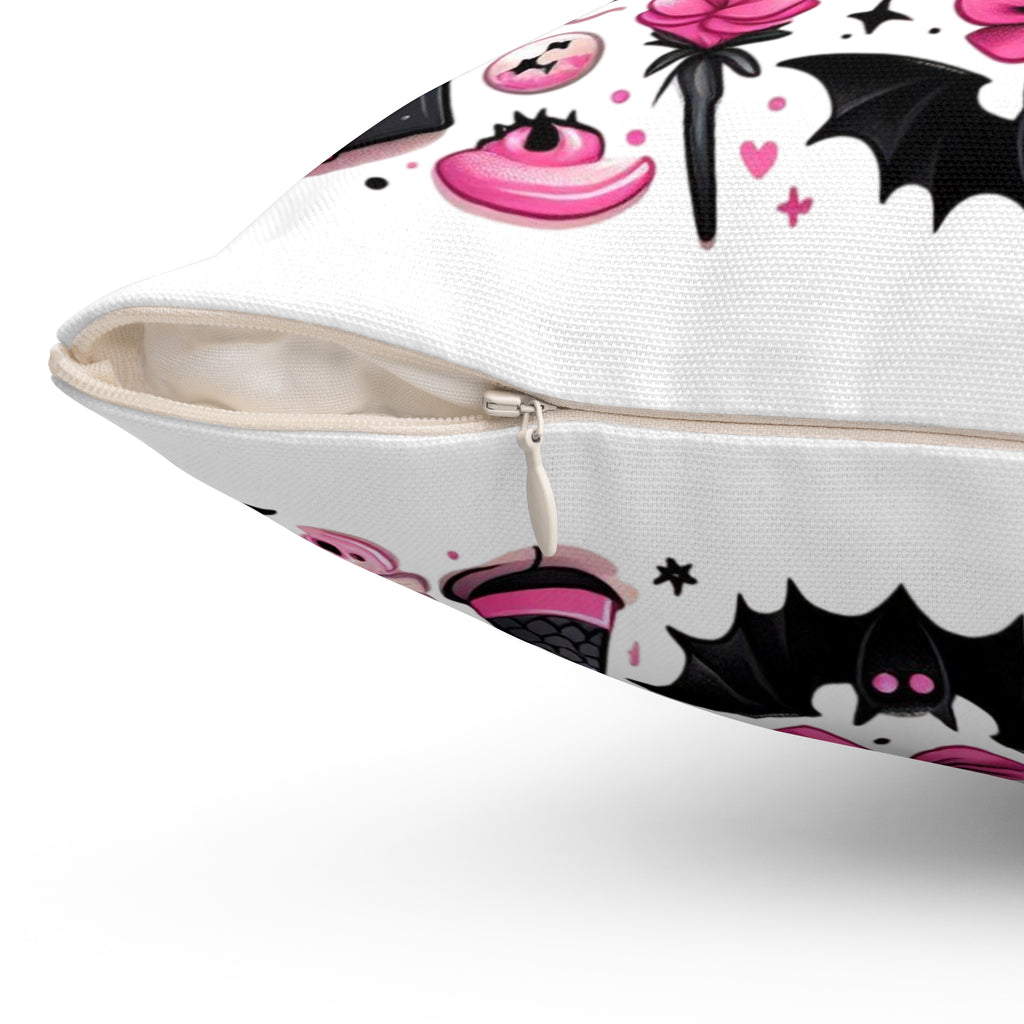 Throw Pillow — "Pretty Girls Love Horror" Cute Pink Gothic Decorative Pillow