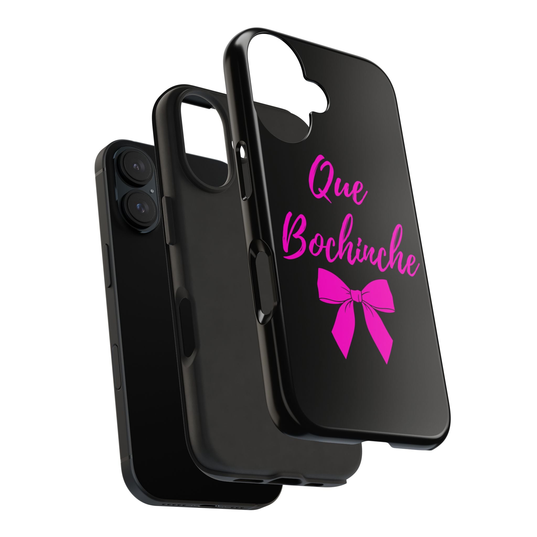 Que Bochinche Phone Case — Pink Script & Bow Tough Protective Cover
