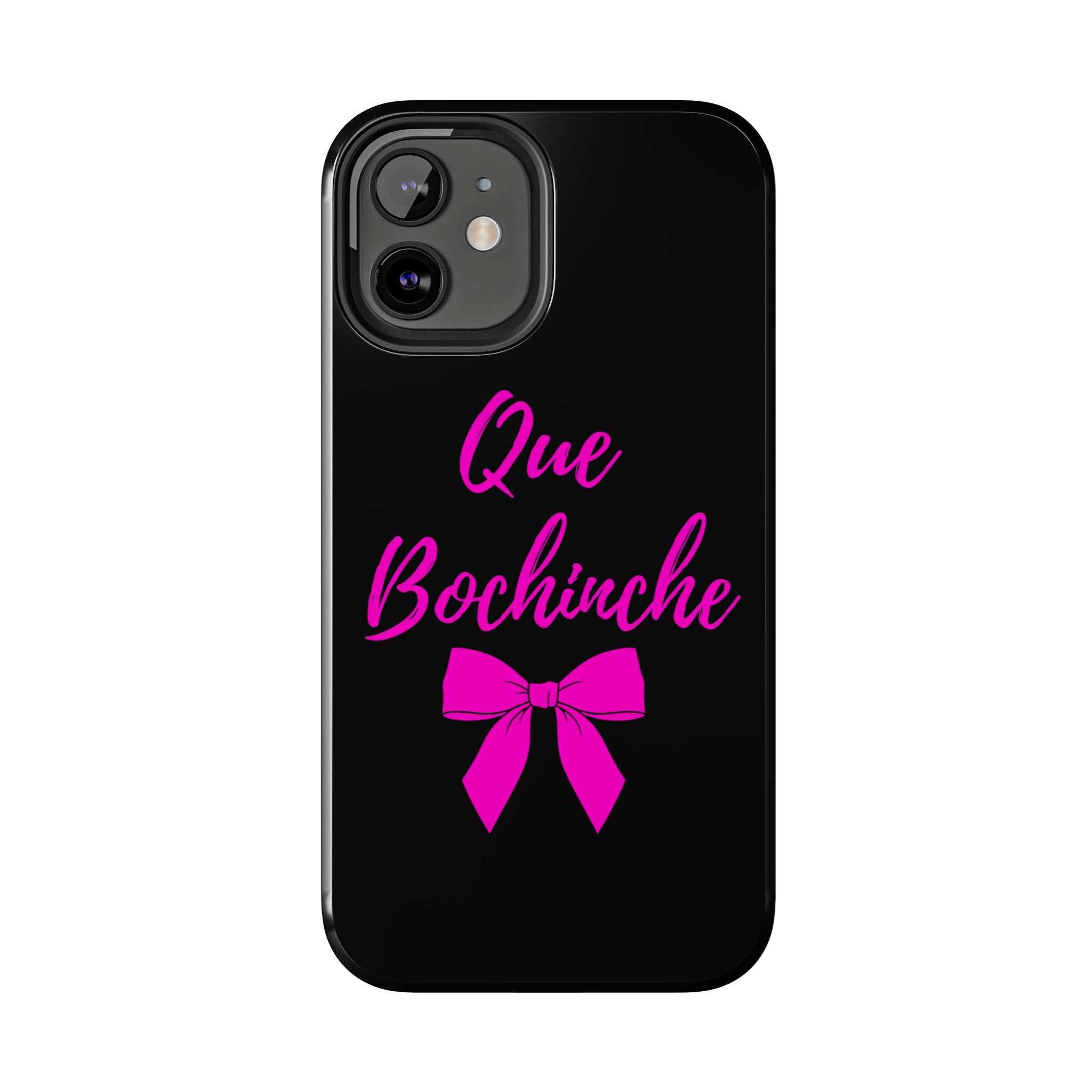 Que Bochinche Phone Case — Pink Script & Bow Tough Protective Cover