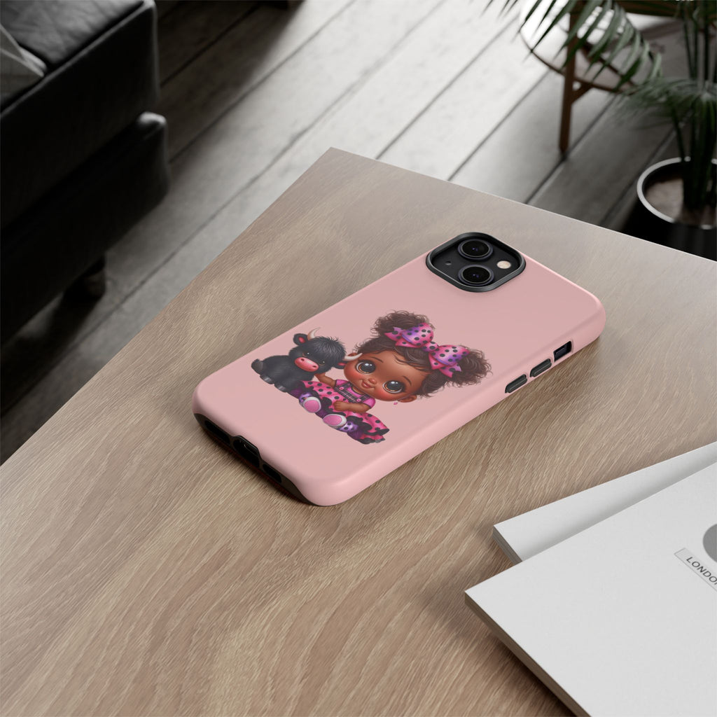 Cute Baby Girl with Plush Cow Phone Case