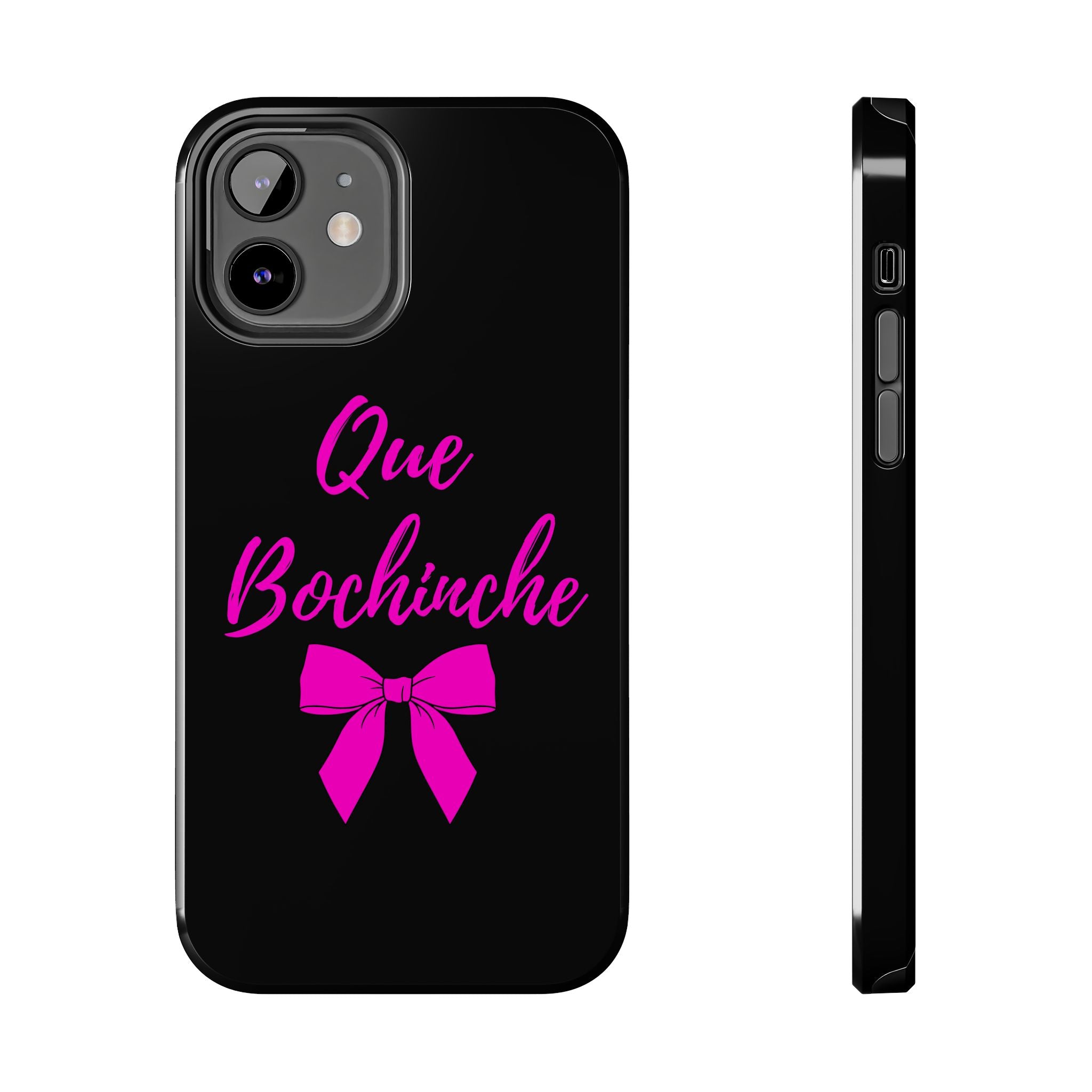 Que Bochinche Phone Case — Pink Script & Bow Tough Protective Cover