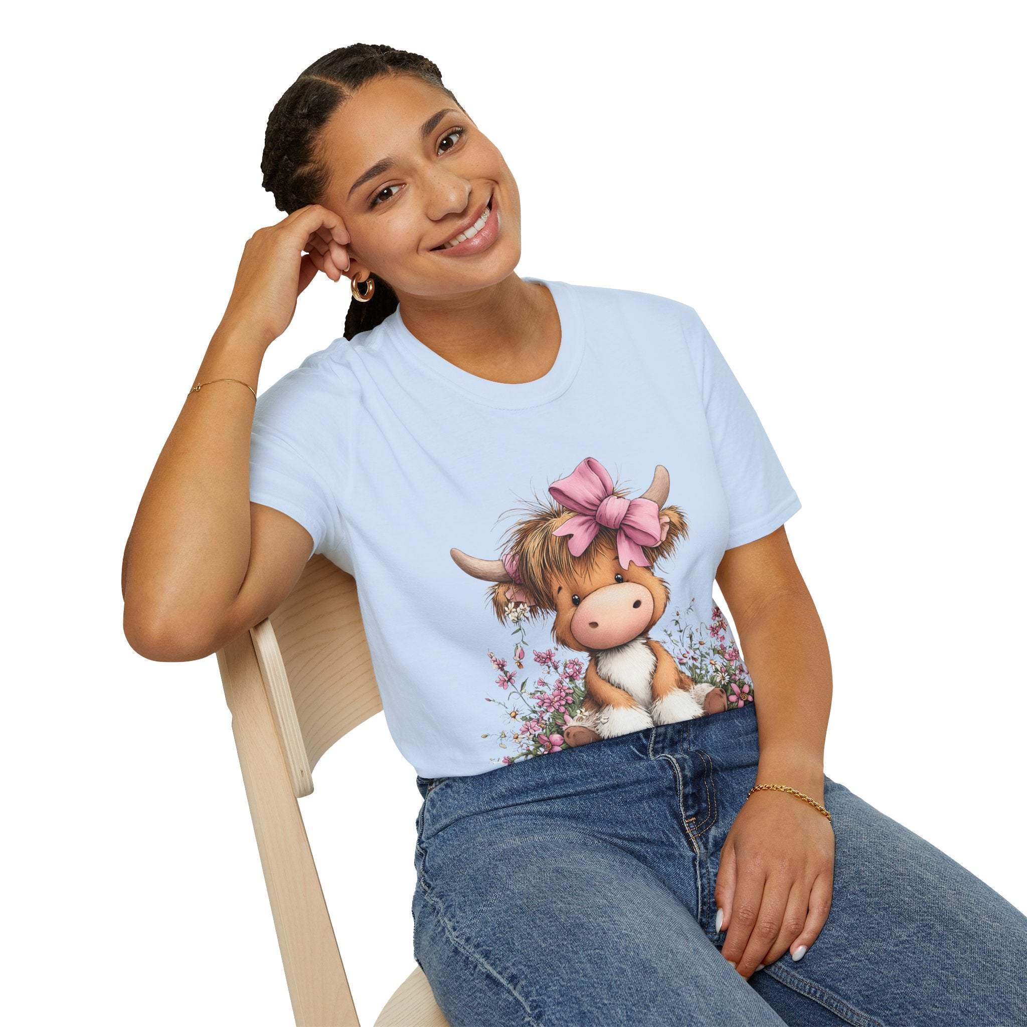 Cute Highland Cow Tee — Pink Bow Calf T-Shirt