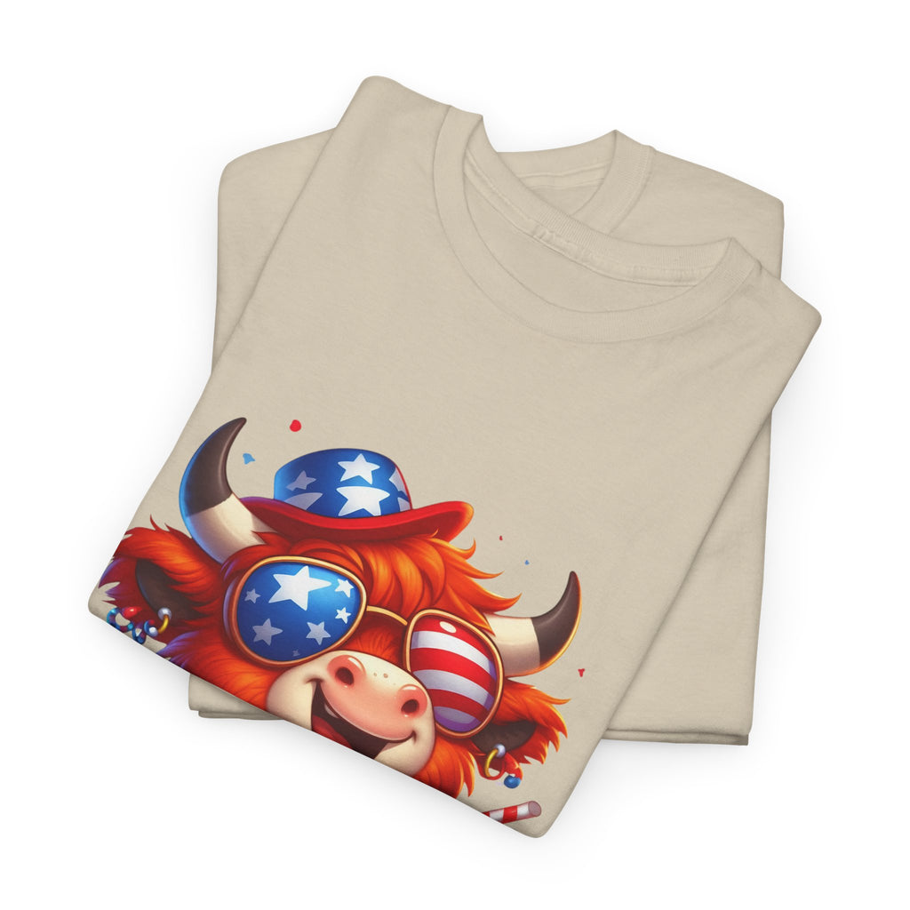 Cow Tee — Cute Patriotic Cow Holding Drink Graphic T‑Shirt