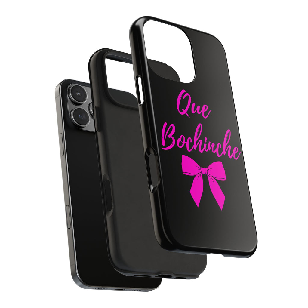 Que Bochinche Phone Case — Pink Script & Bow Tough Protective Cover