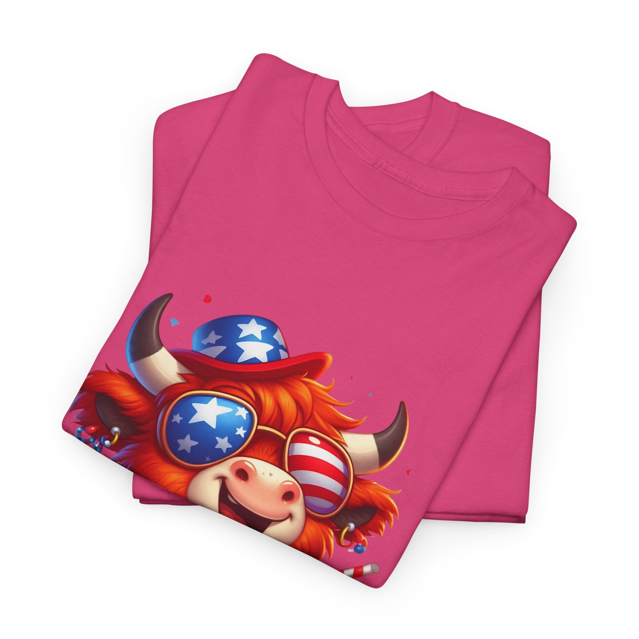 Cow Tee — Cute Patriotic Cow Holding Drink Graphic T‑Shirt
