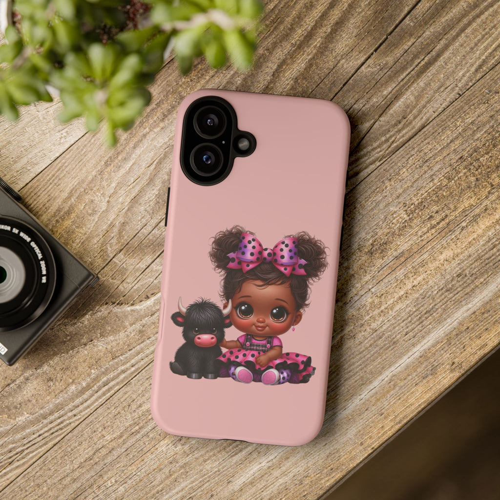 Cute Baby Girl with Plush Cow Phone Case