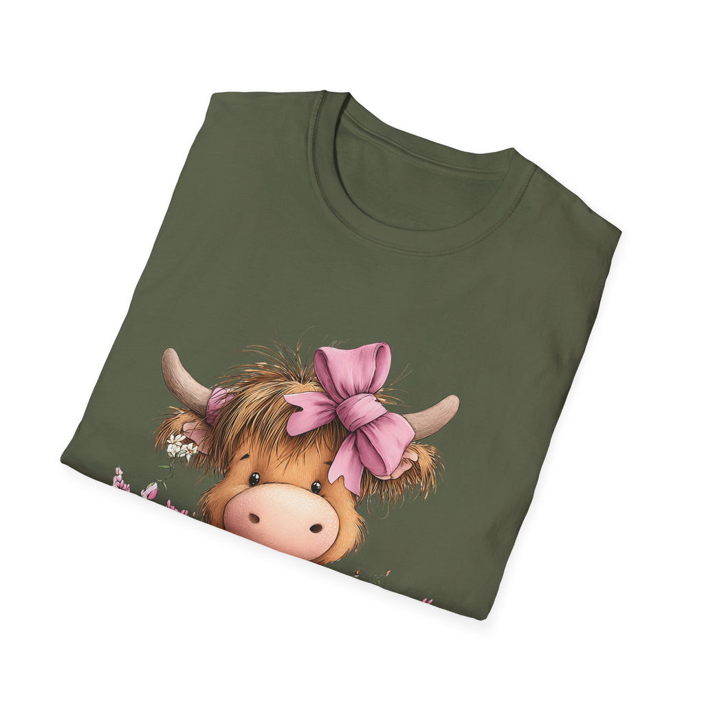Cute Highland Cow Tee — Pink Bow Calf T-Shirt