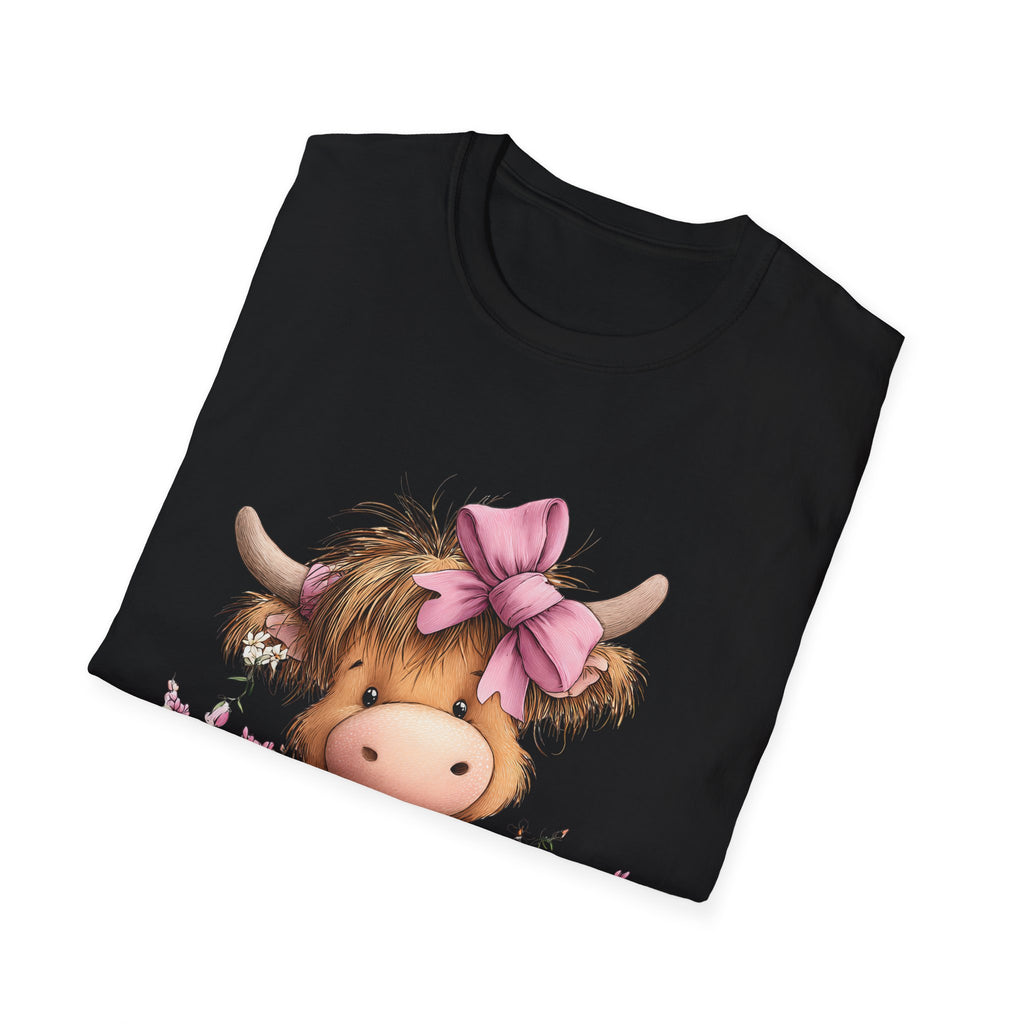 Cute Highland Cow Tee — Pink Bow Calf T-Shirt