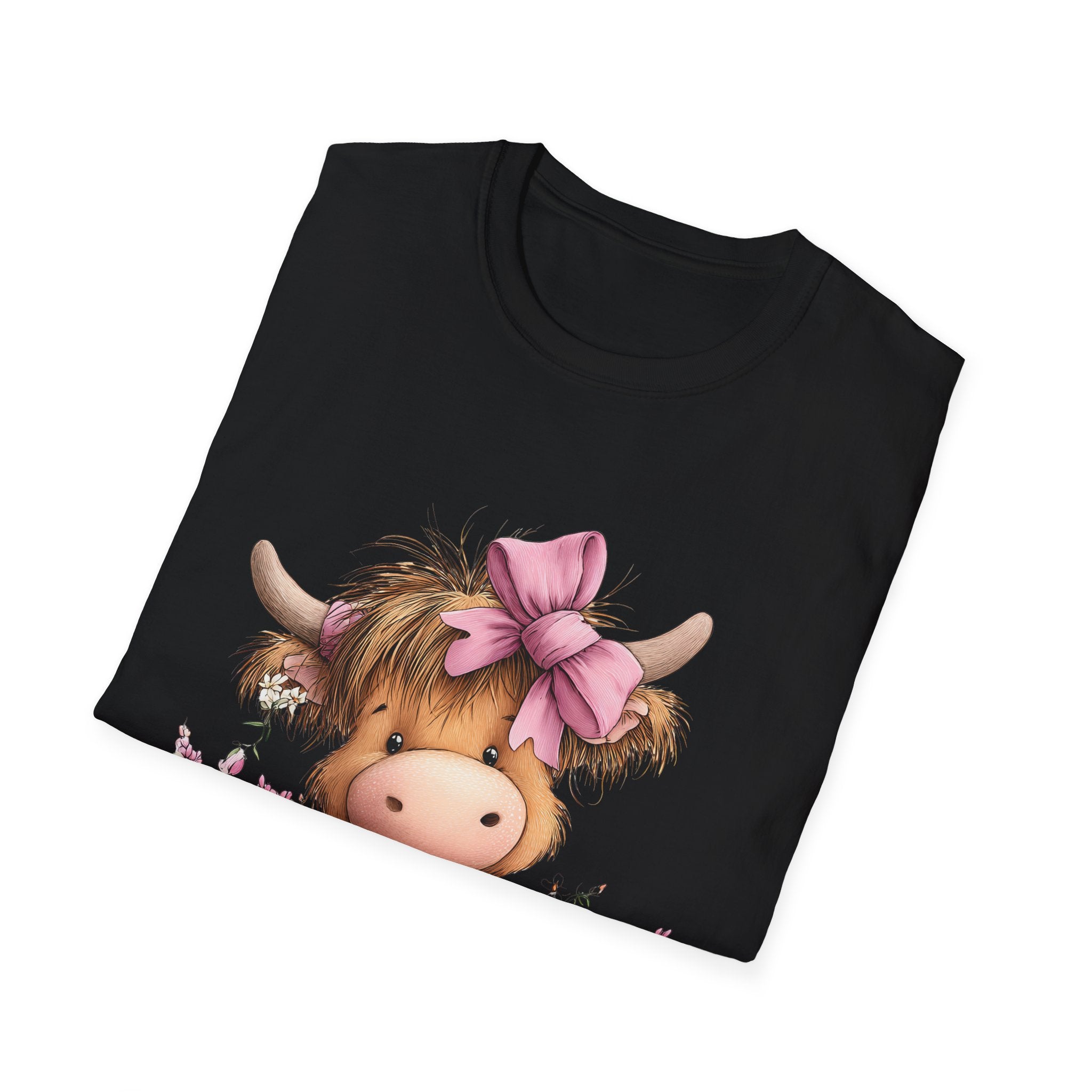 Cute Highland Cow Tee — Pink Bow Calf T-Shirt