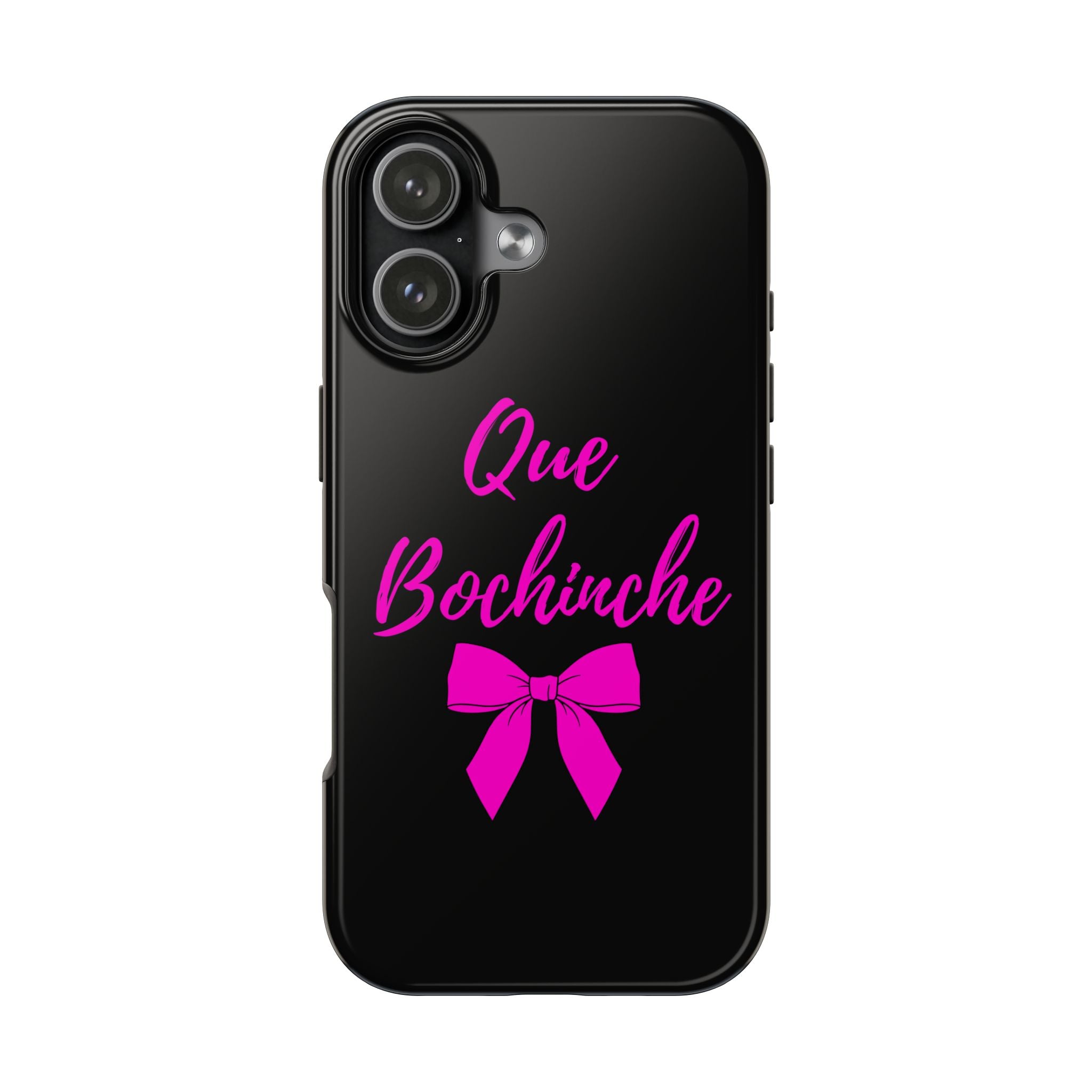 Que Bochinche Phone Case — Pink Script & Bow Tough Protective Cover