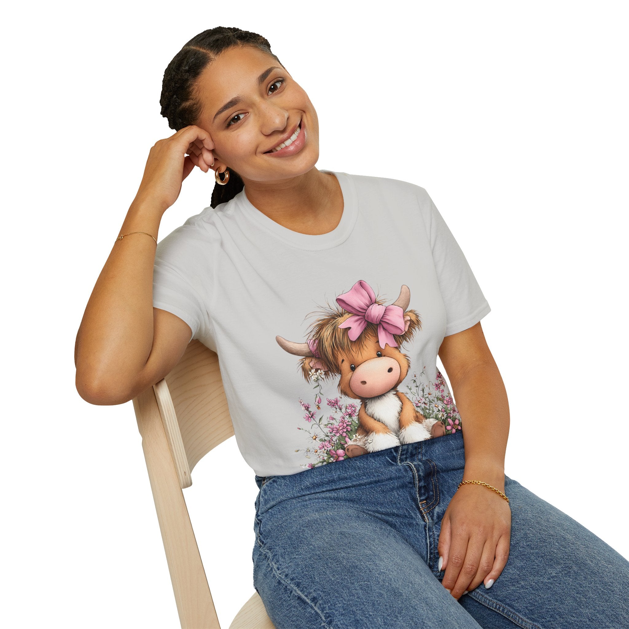 Cute Highland Cow Tee — Pink Bow Calf T-Shirt
