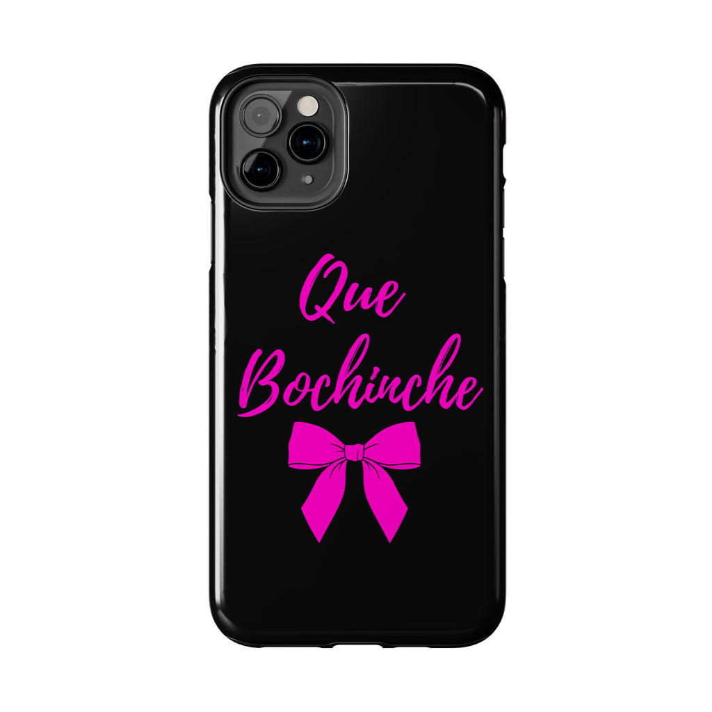 Que Bochinche Phone Case — Pink Script & Bow Tough Protective Cover