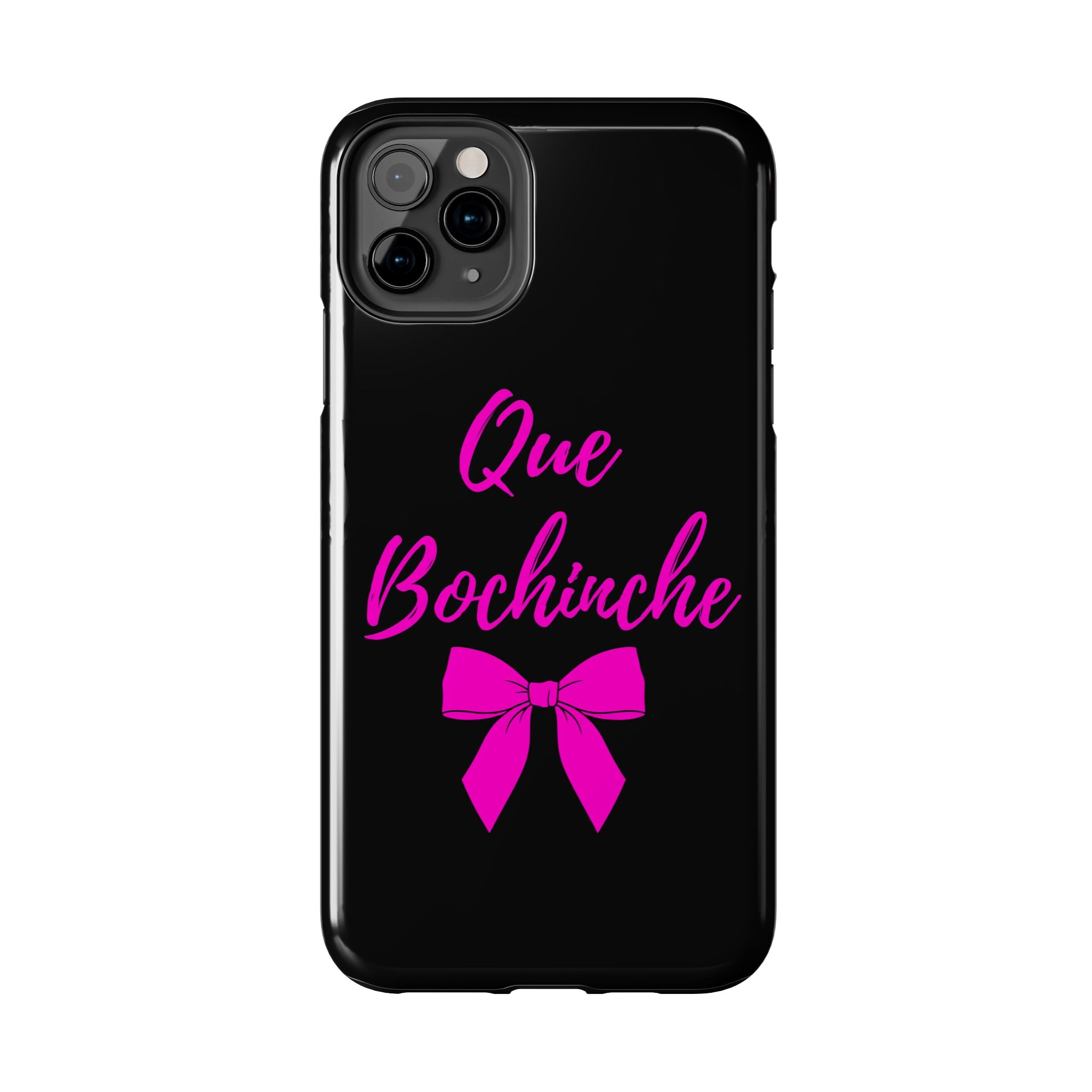 Que Bochinche Phone Case — Pink Script & Bow Tough Protective Cover