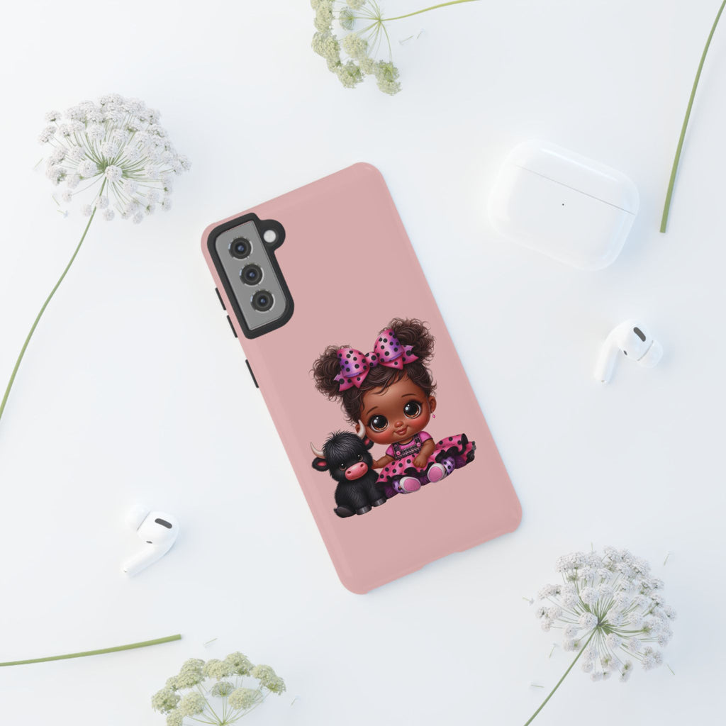 Cute Baby Girl with Plush Cow Phone Case