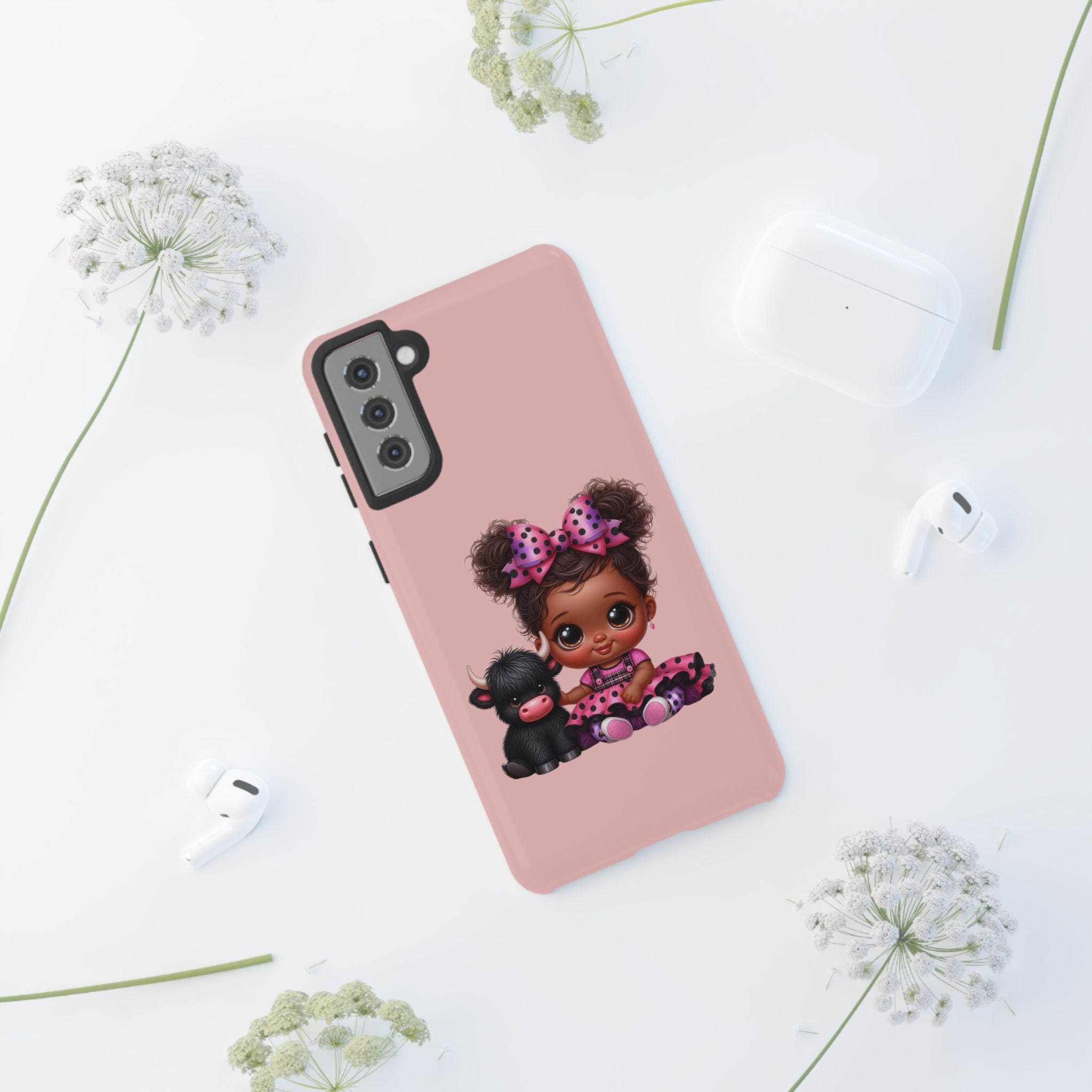 Cute Baby Girl with Plush Cow Phone Case