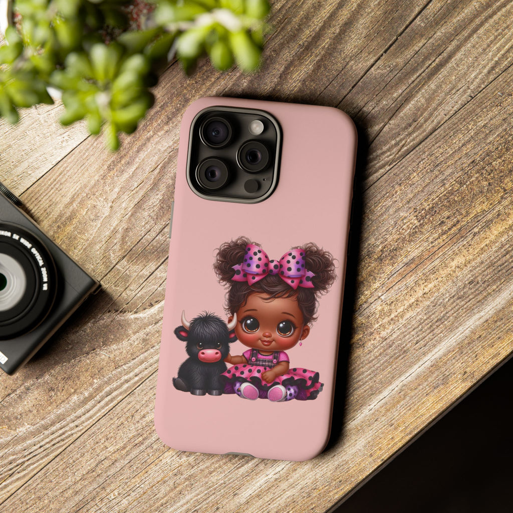 Cute Baby Girl with Plush Cow Phone Case