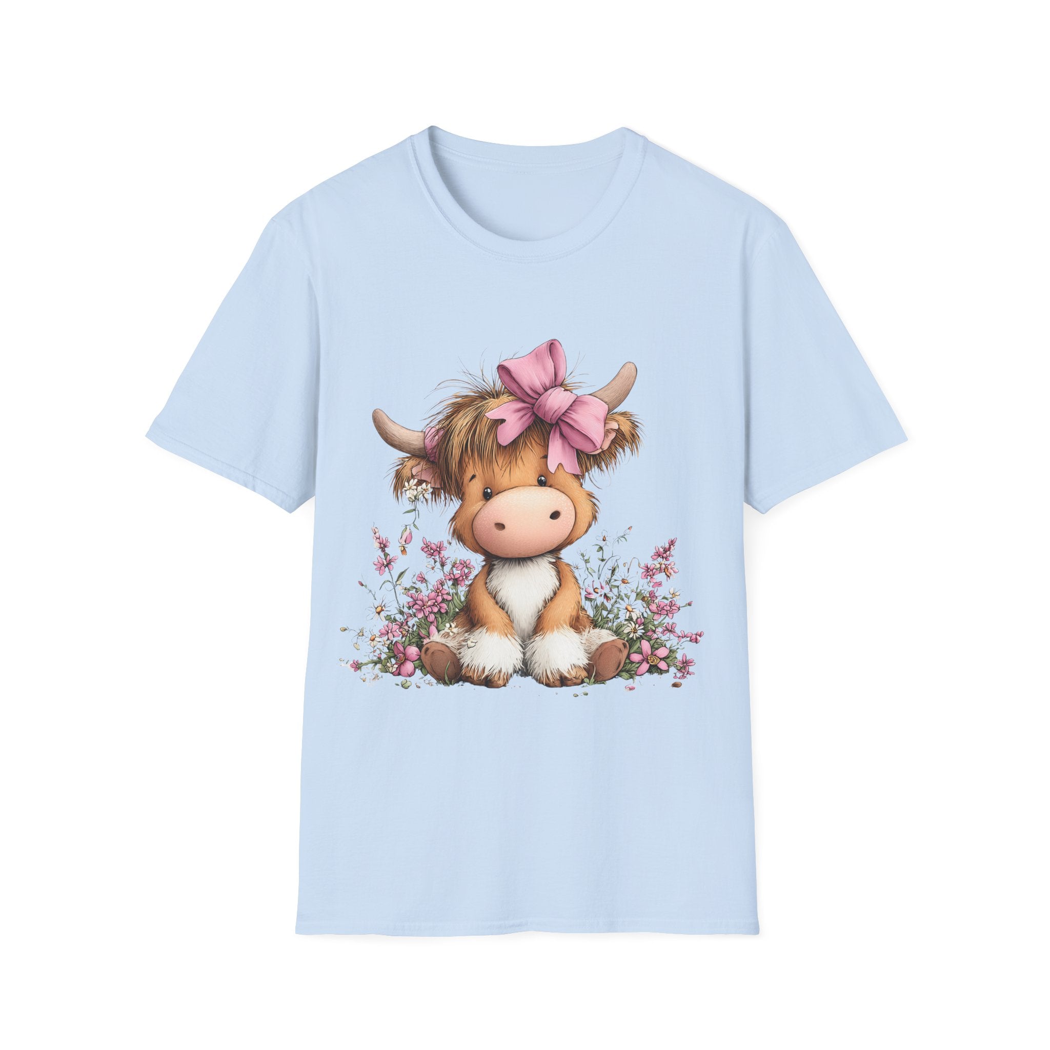 Cute Highland Cow Tee — Pink Bow Calf T-Shirt