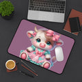 Cute Pastel Cow Desk Mat — Plush Kawaii Calf Mousepad for Kids & Gamers