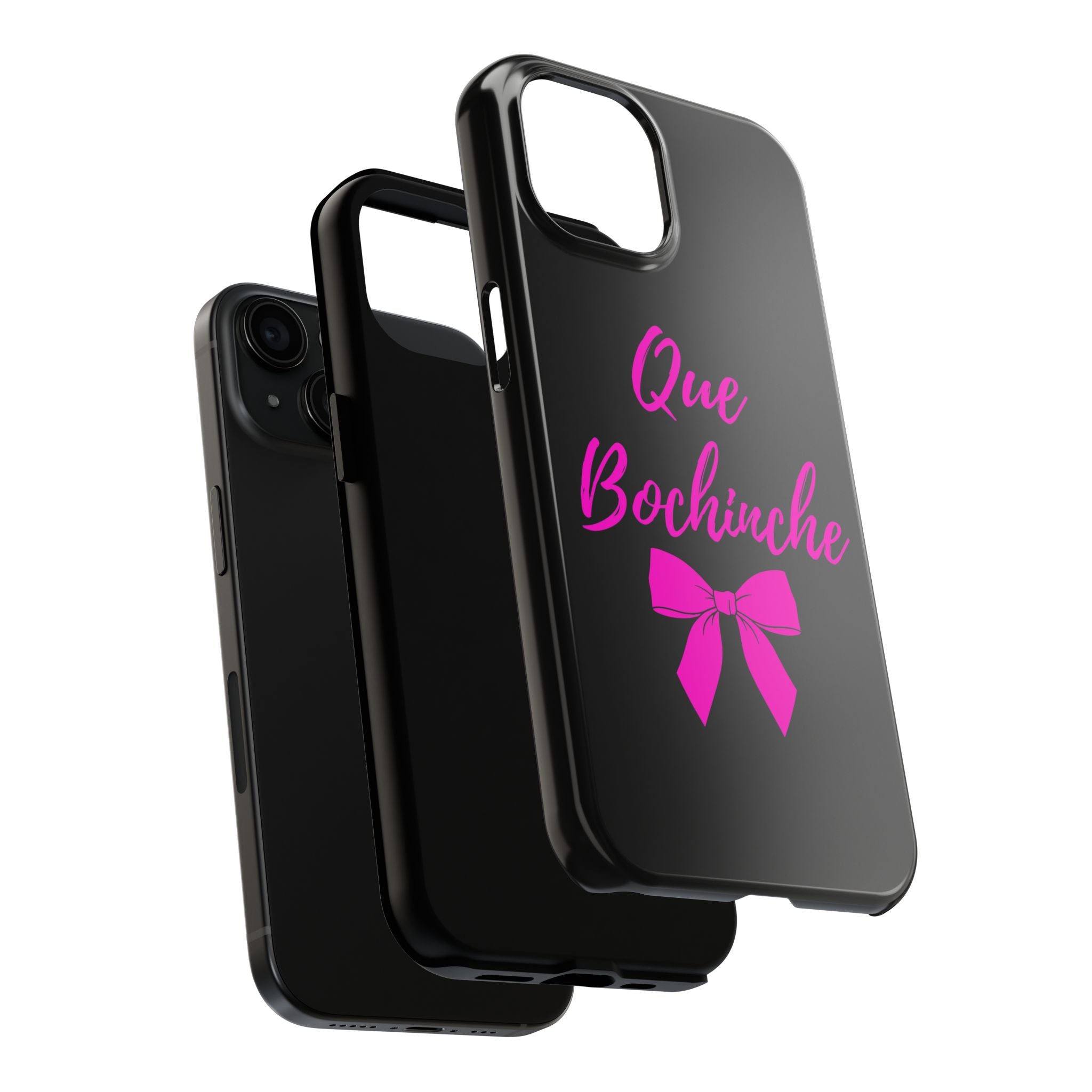 Que Bochinche Phone Case — Pink Script & Bow Tough Protective Cover