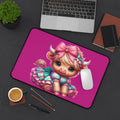 Cute Pink Calf Desk Mat — Adorable Dressed-Up Baby Cow Mousepad for Kids & Animal Lovers