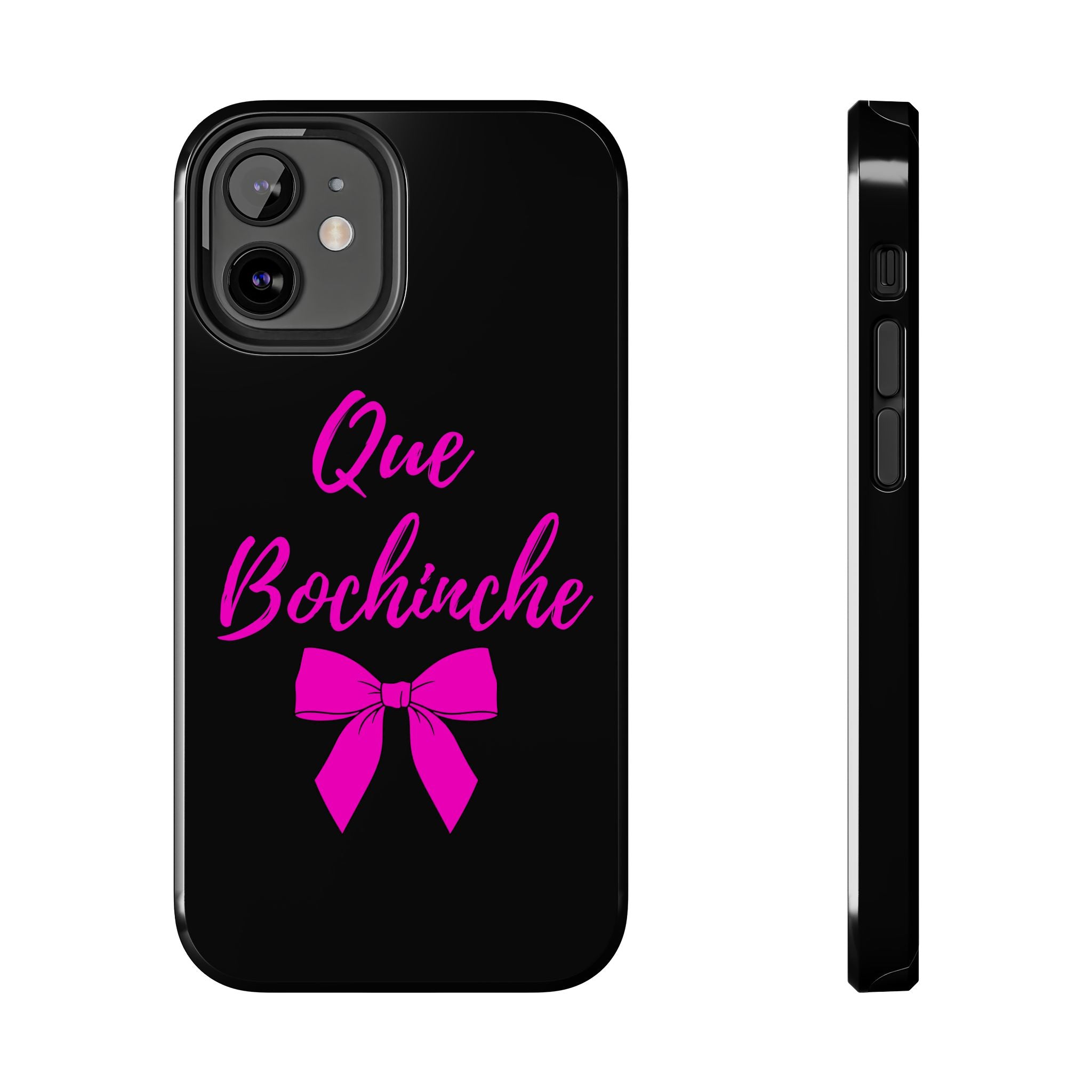 Que Bochinche Phone Case — Pink Script & Bow Tough Protective Cover