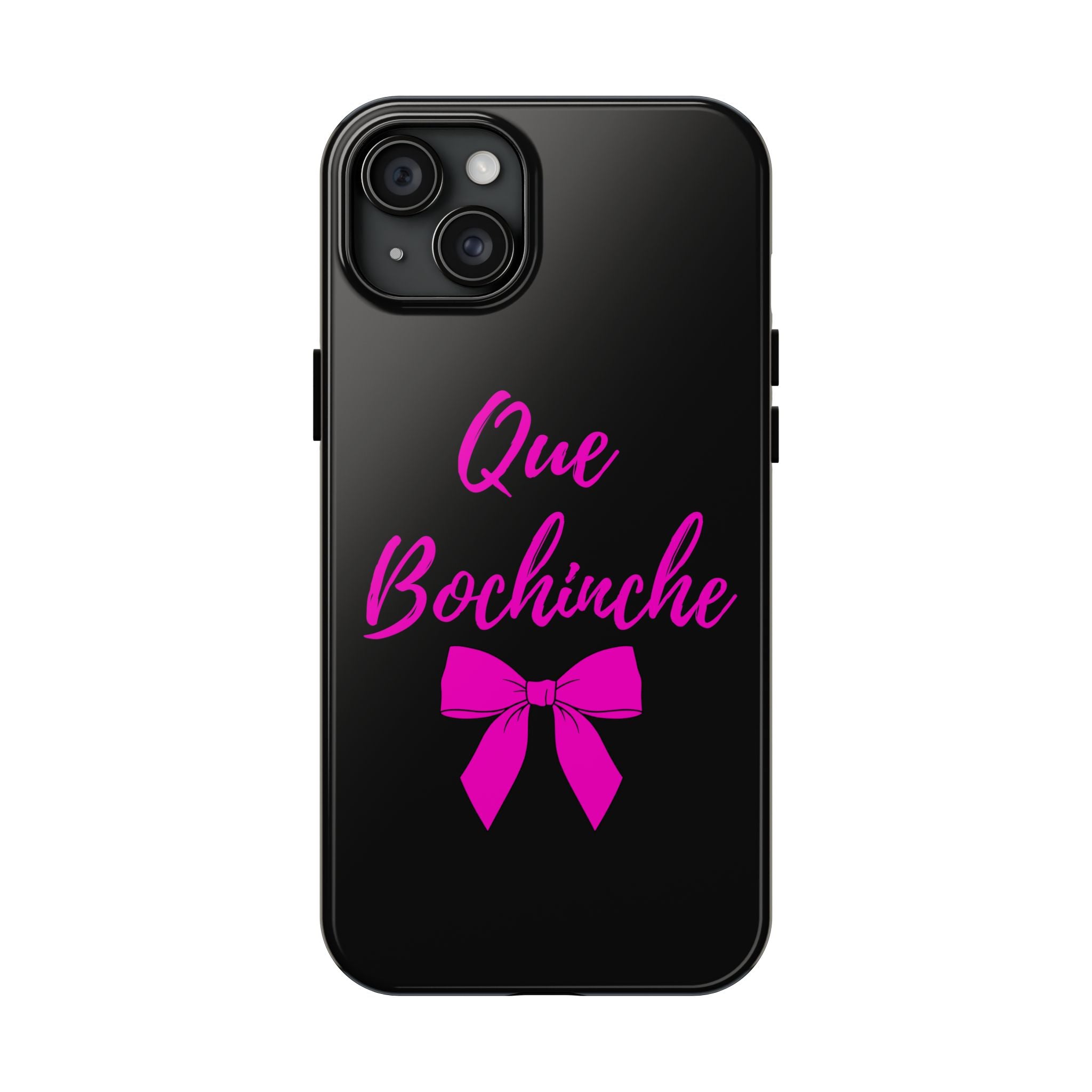Que Bochinche Phone Case — Pink Script & Bow Tough Protective Cover