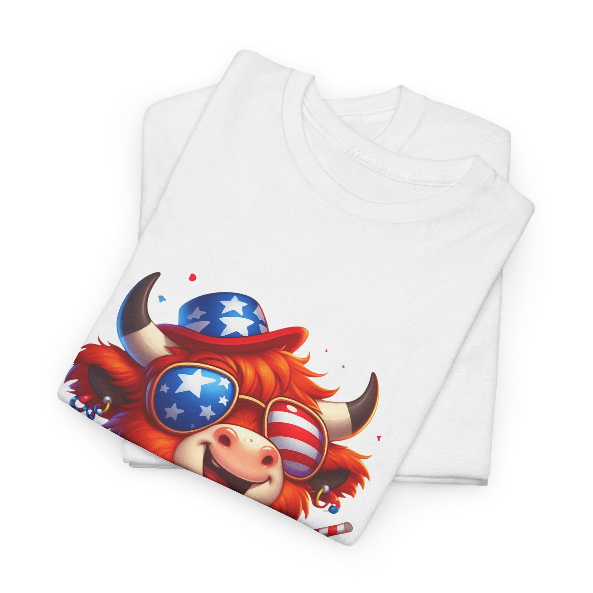 Cow Tee — Cute Patriotic Cow Holding Drink Graphic T‑Shirt