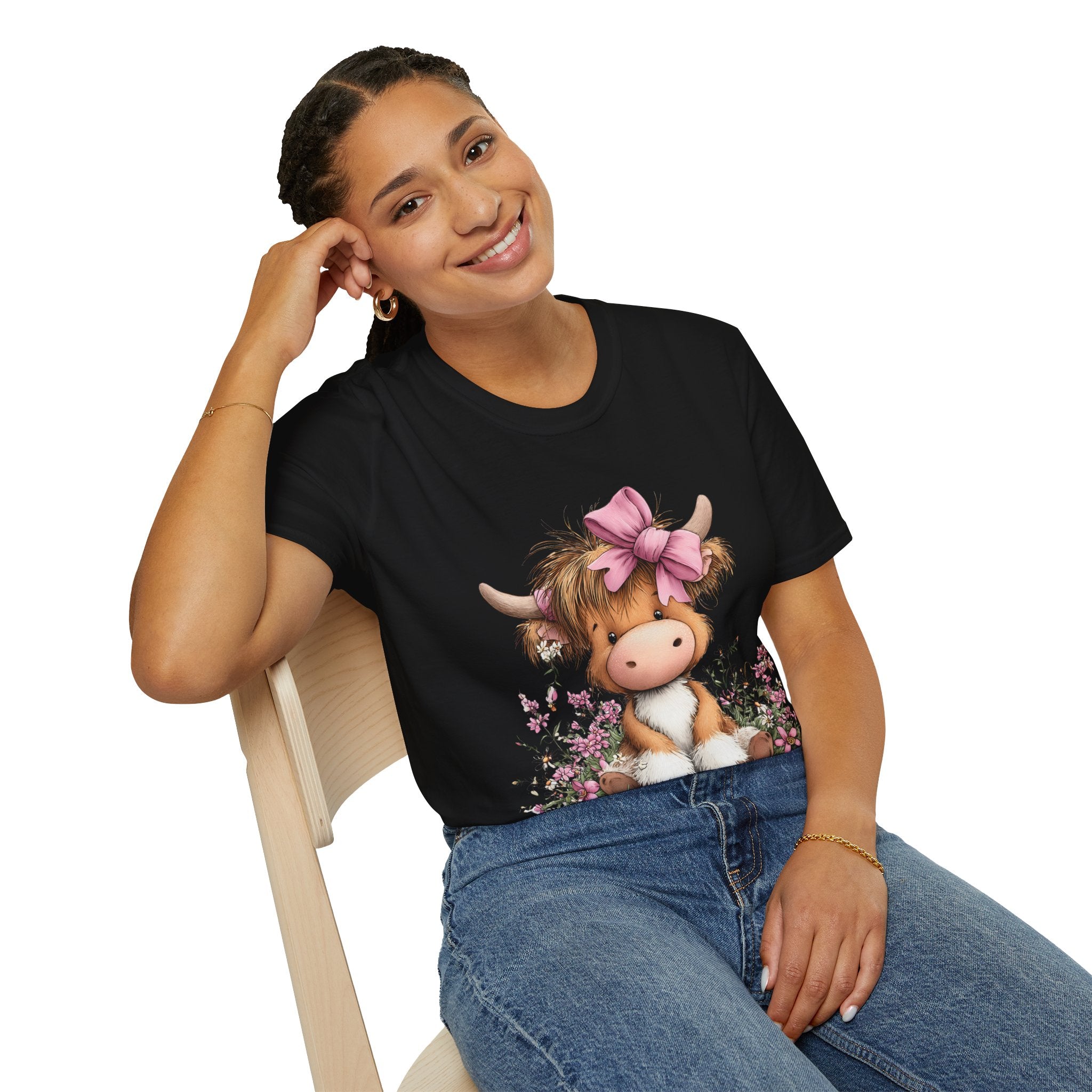 Cute Highland Cow Tee — Pink Bow Calf T-Shirt