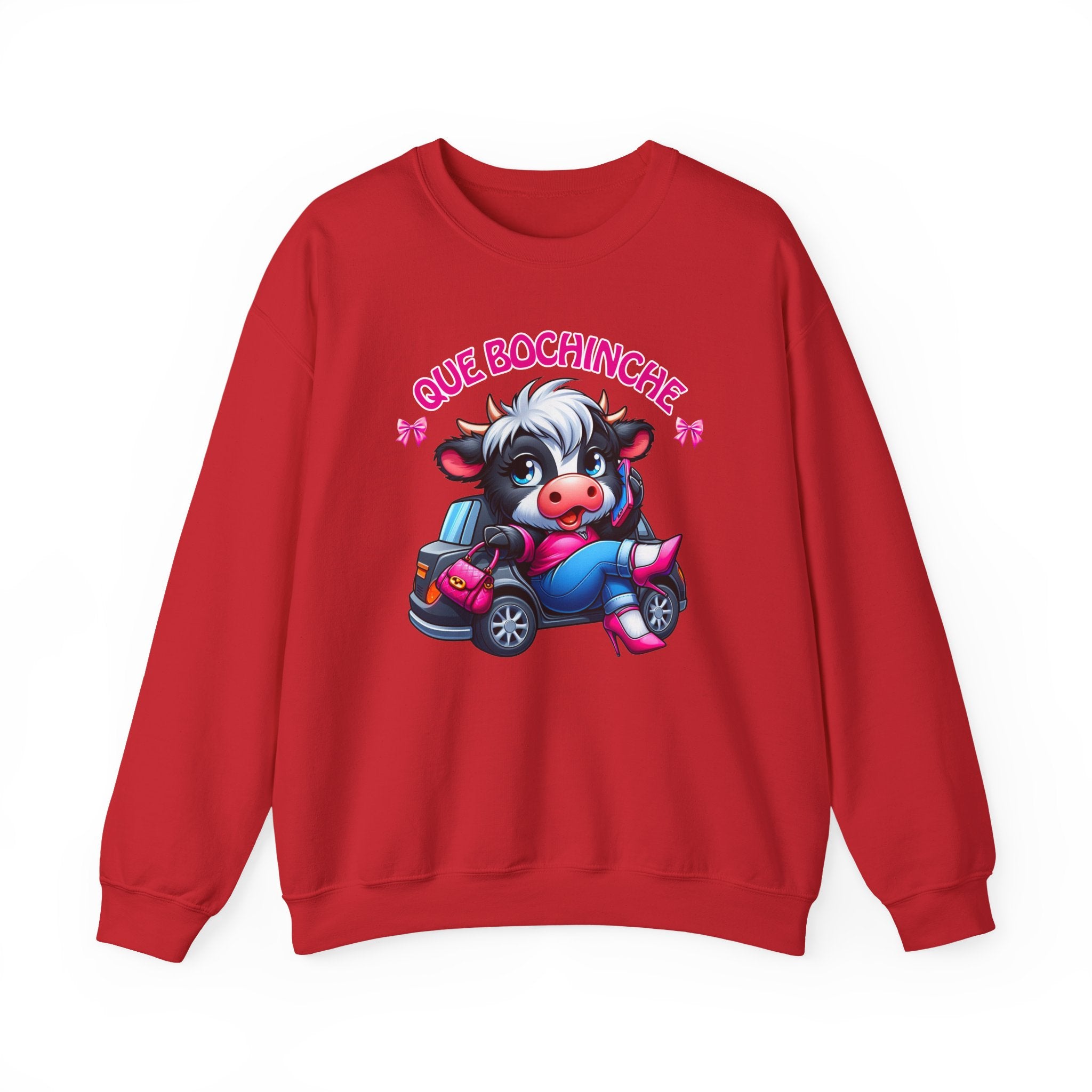 Que Bochincˊe Cow Sweatshirt — Cute Cartoon Cow Driving Graphic Crewneck