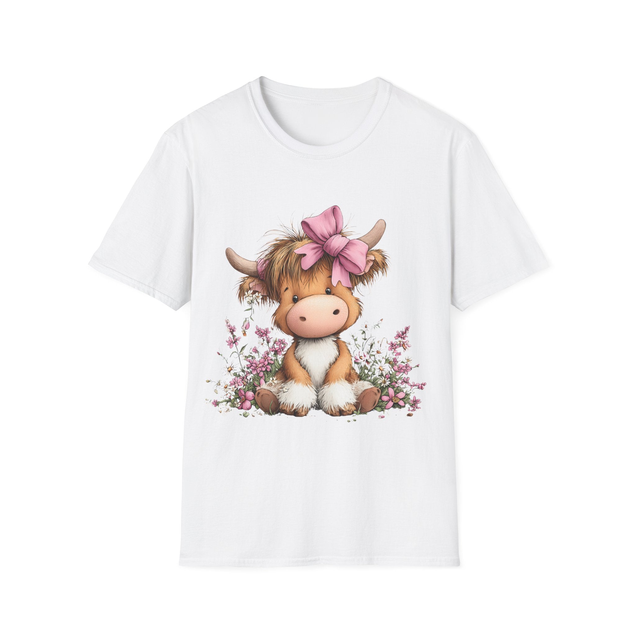 Cute Highland Cow Tee — Pink Bow Calf T-Shirt