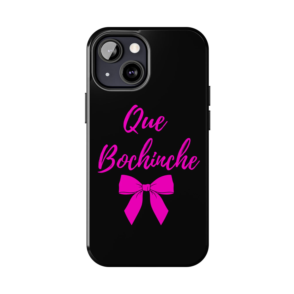 Que Bochinche Phone Case — Pink Script & Bow Tough Protective Cover