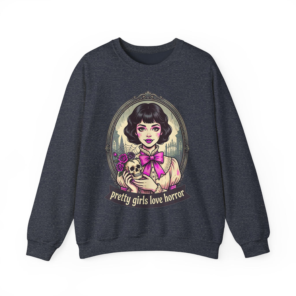 Horror Girl Crewneck Sweatshirt — "Pretty Girls Love Horror" Retro Goth Pullover